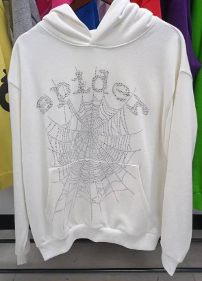 Sp5der OG Rhinestone Logo Hoodie White