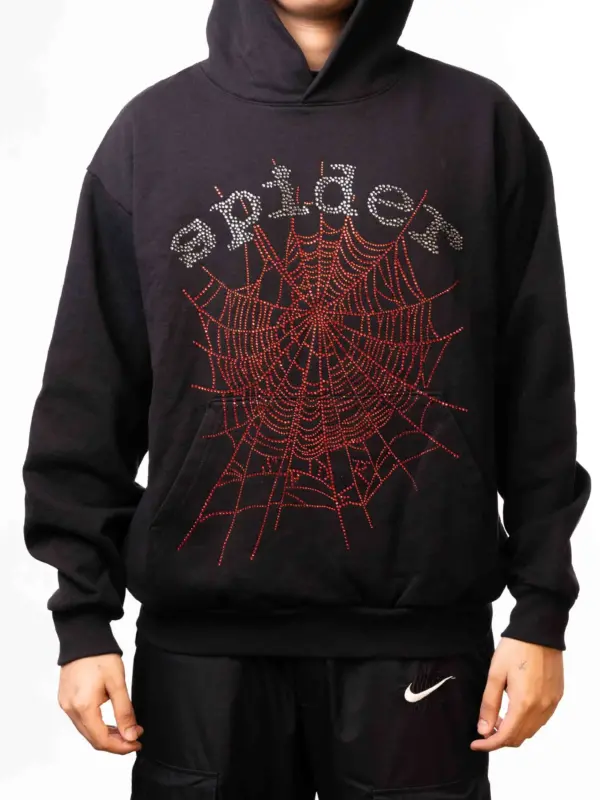 Sp5der OG Rhinestone Logo Hoodie Black