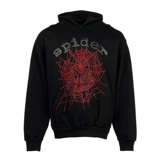 Sp5der OG Rhinestone Logo Hoodie Black