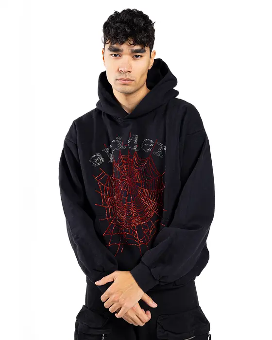 Sp5der OG Rhinestone Logo Hoodie Black