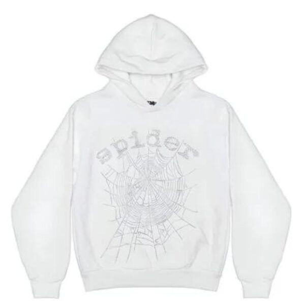 Sp5der OG Rhinestone Logo Hoodie White